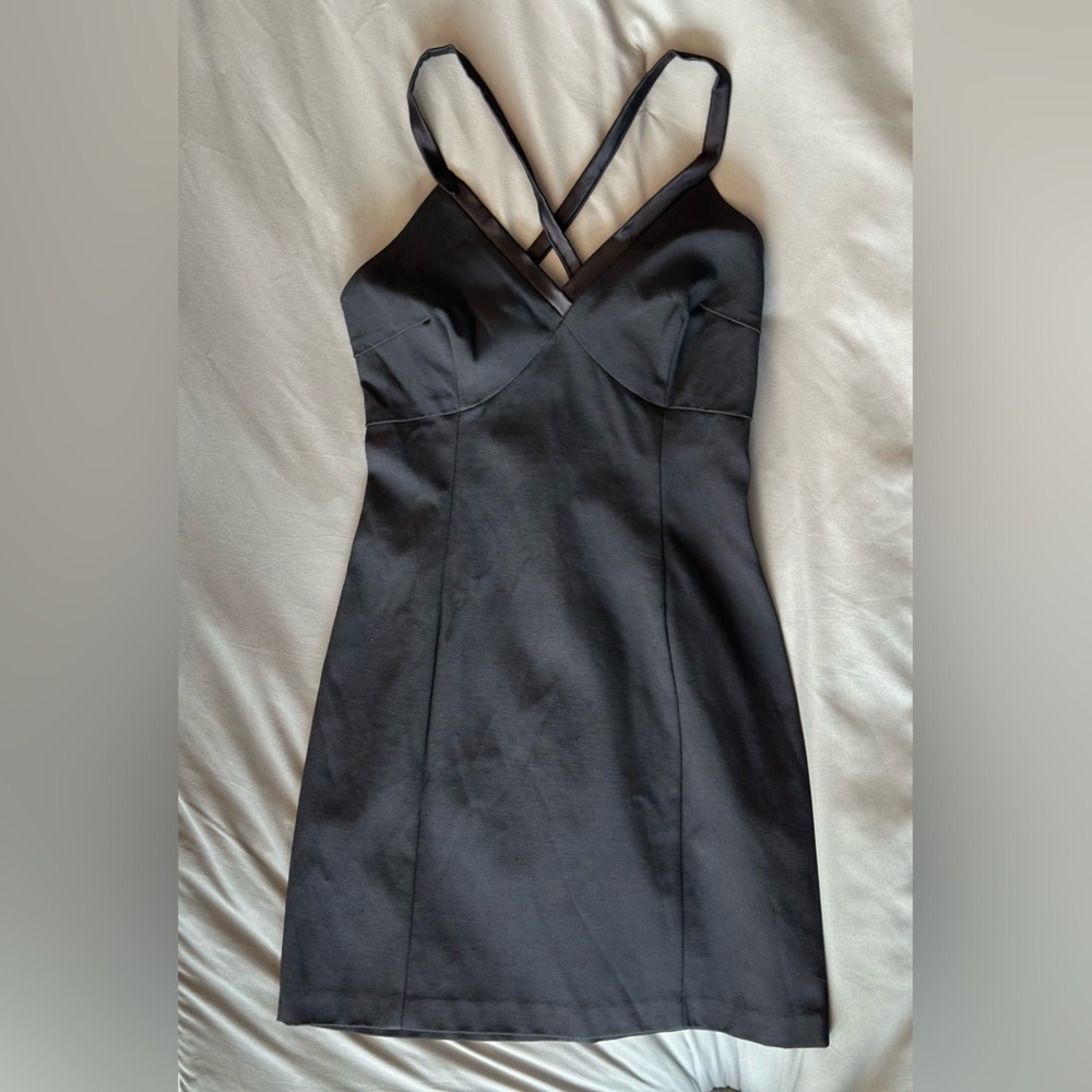Bebe Black Strappy V-Neck Bodycon Mini Dress Vintage 90s